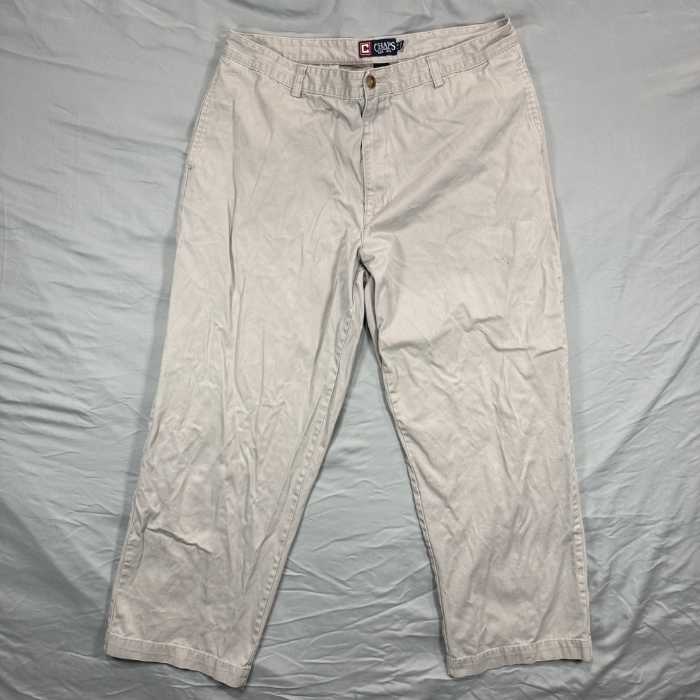 Chaps Khaki Casual Pants Mens 38x30 (Fits 34x28.5) Beige Flat Front Business